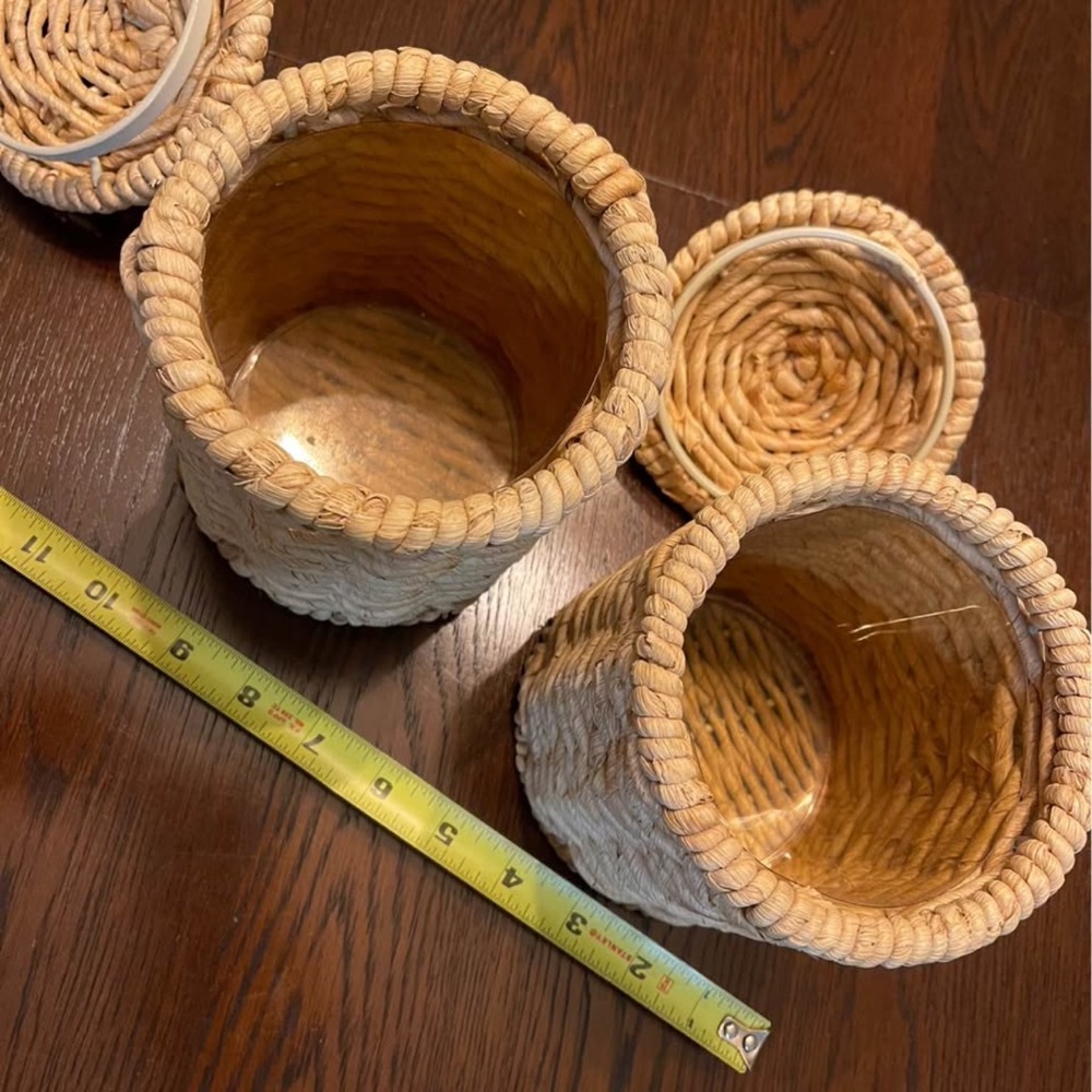 Handwoven Cream Decorative Canisters - Set of 2 - - Picture 3 of 3